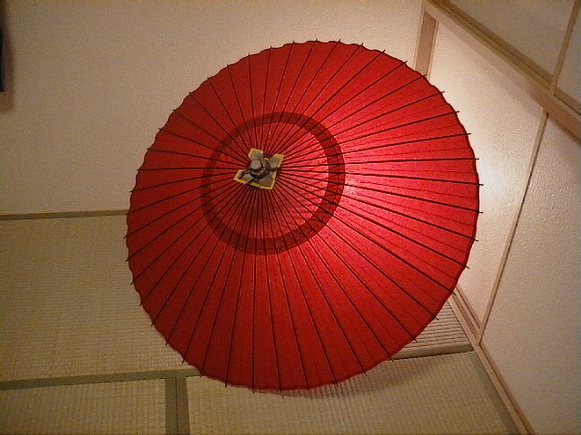和傘 無地紙蛇の目傘 紅色